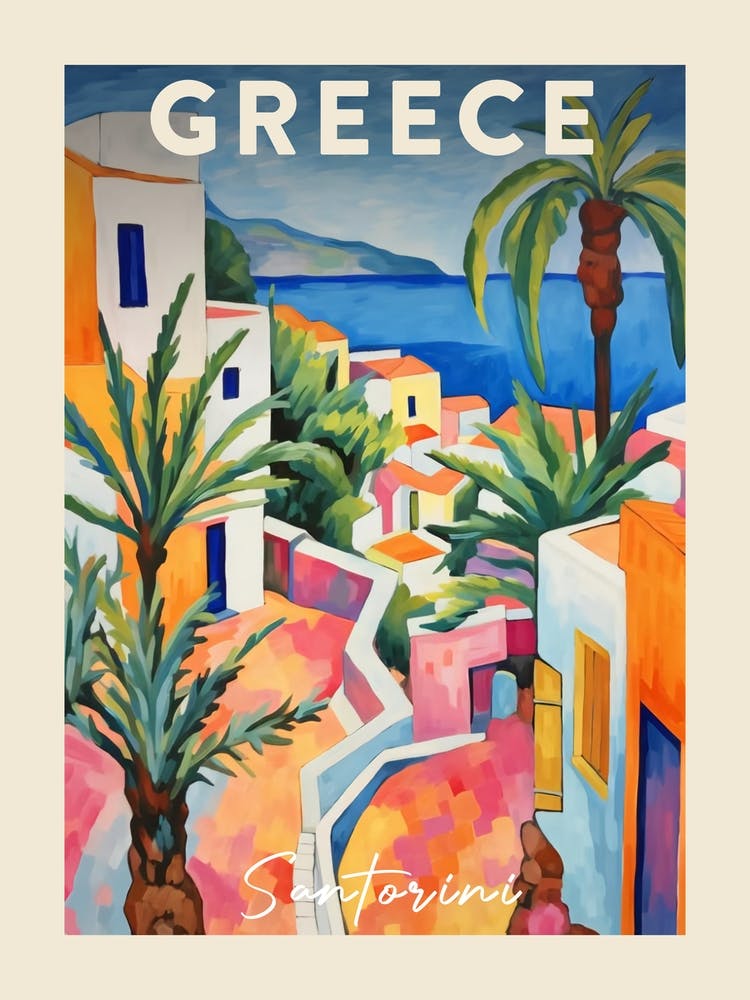 Santorini Greece 4 Fauvist Painting Travel Poster