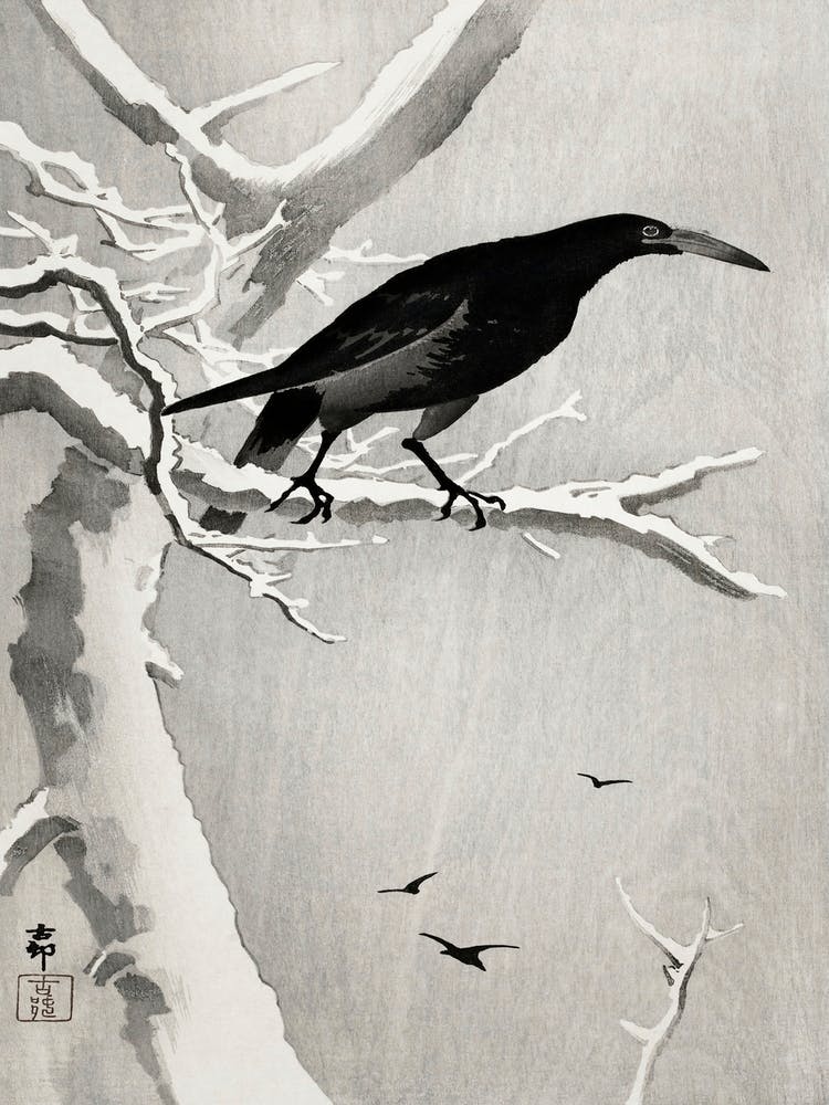 Crow On Snowy Tree Branch (1900 1936), Ohara Koson
