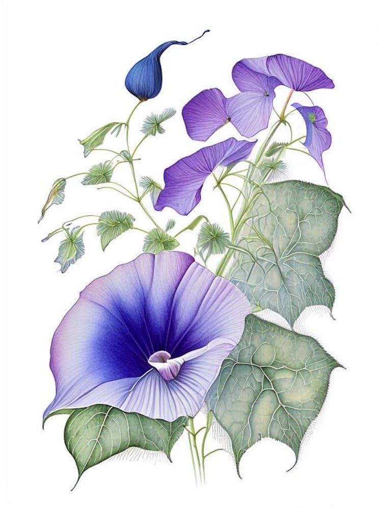 Morning Glory Floral Quentin Blake Inspired Illustration 3 Flower