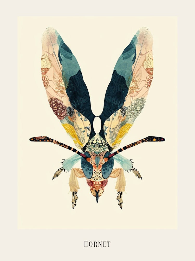 Colourful Insect Illustration Hornet 15 Poster