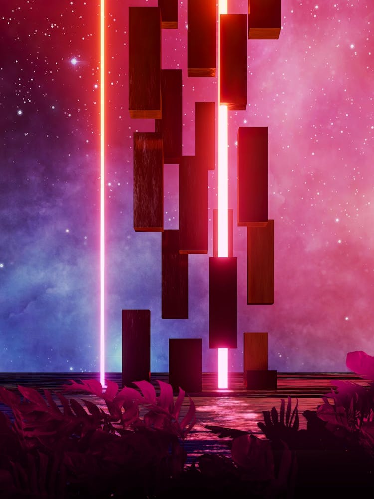 Neon landscape: Abstract canyon #4 [synthwave/vaporwave/cyberpunk] — aesthetic retrowave neon poster