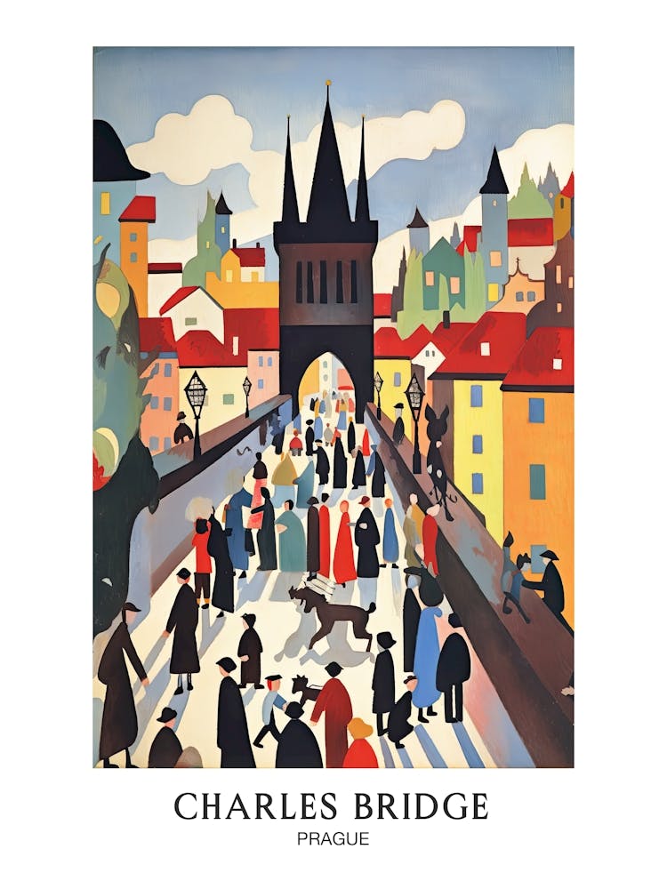 Charles Bridge Prague Colourful 2 Travel Poster