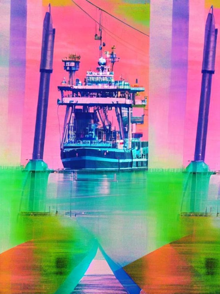 Port Of Chennai India Retro Risograph Print harbour