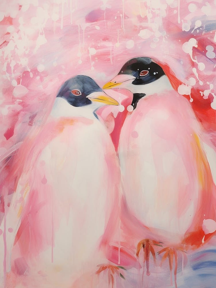 Pink Ethereal Bird Painting Penguins 2