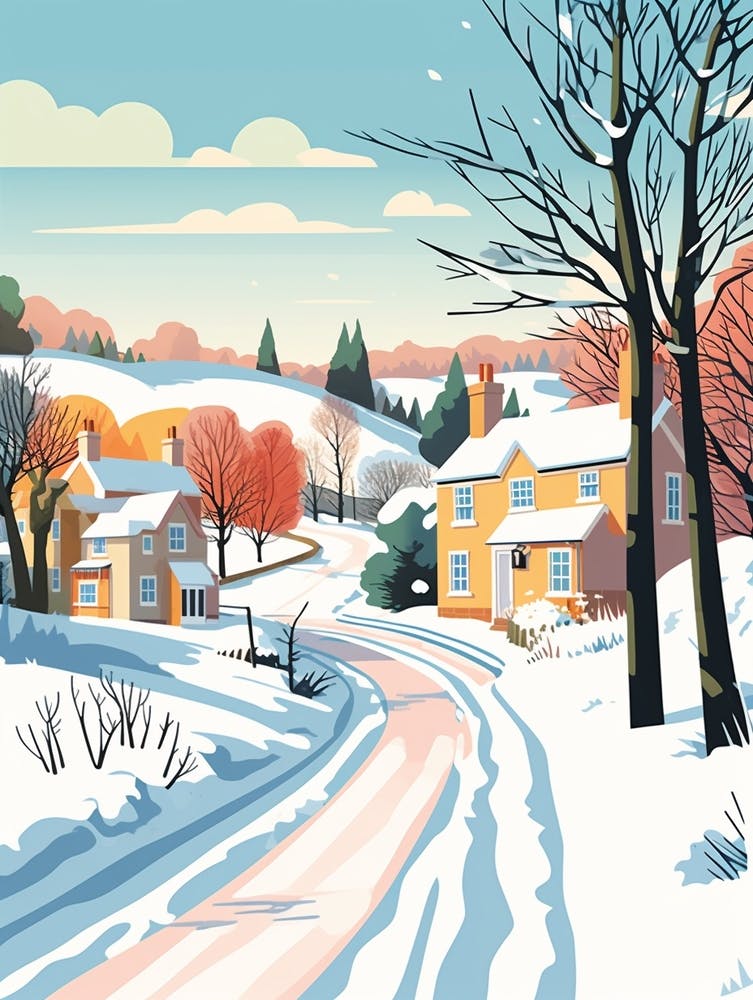 Vintage Winter Travel Illustration Cornwall United Kingdom 2