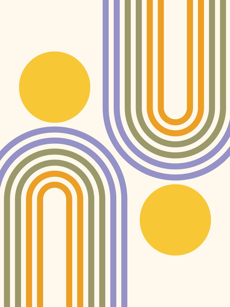 Mid Century Modern Geometric Rainbow And Sun Abstract A9 In Tropical Sage Gold Blue 01