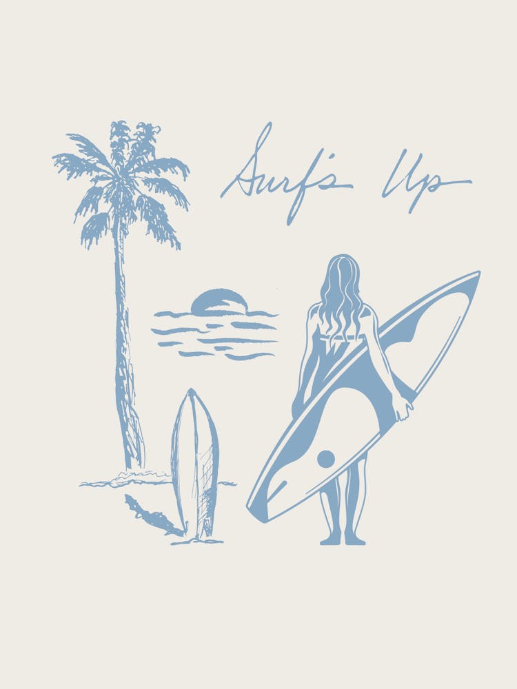 Surf’s Up Print | Surfer Decor | Beachy Coastal Tropical Wall Art | Travel