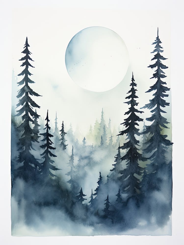 Watercolour Of Hoh Rainforest   Washington Usa 3