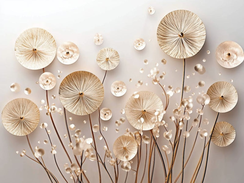 Photo Dandelion Flowers 3d Artwork Illustration Background with Golden Circles