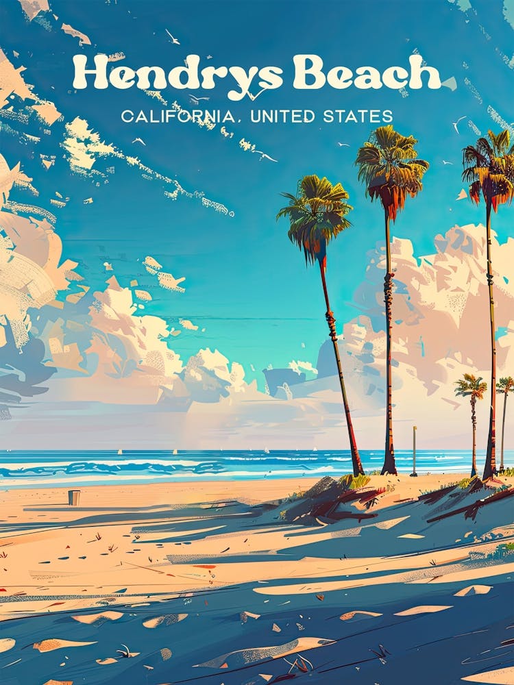 Hendry S Beach California Holiday Digital Travel Illustration
