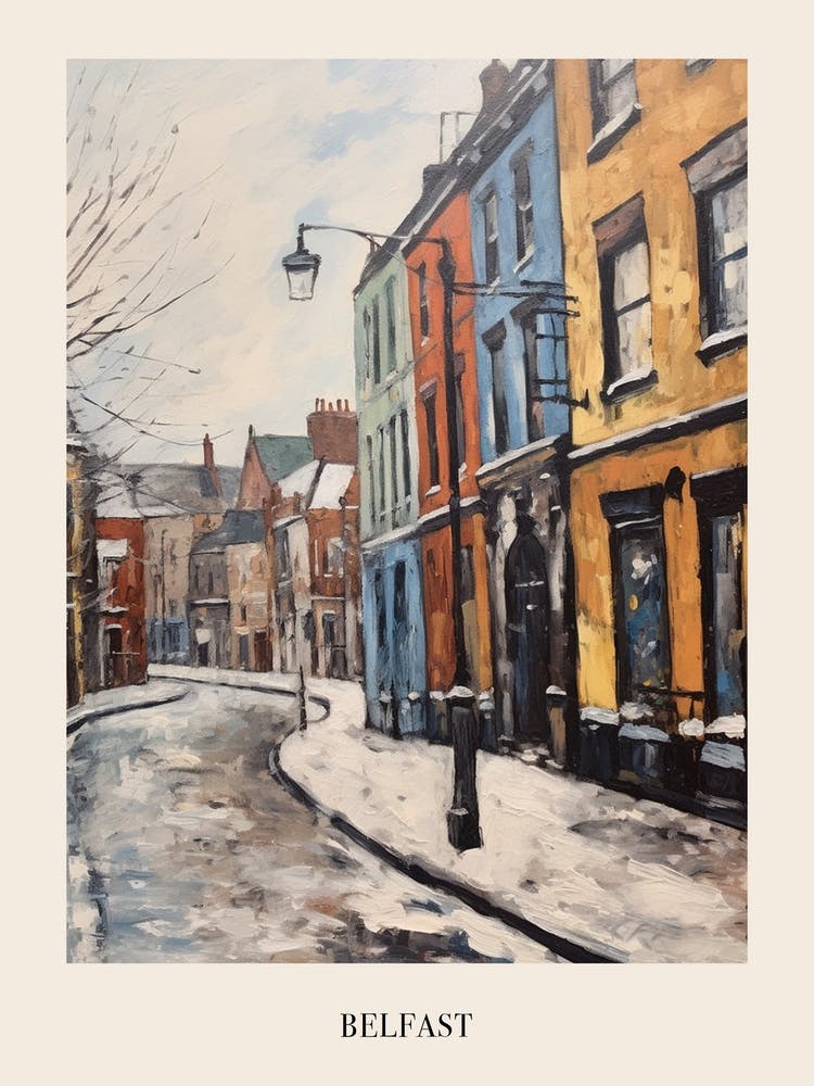 Vintage Winter Painting Poster Belfast Northern Ireland 2