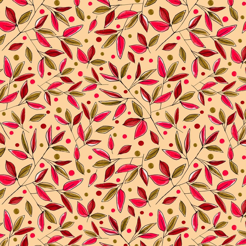 Floral Branches Magenta Brown On Pumpkin