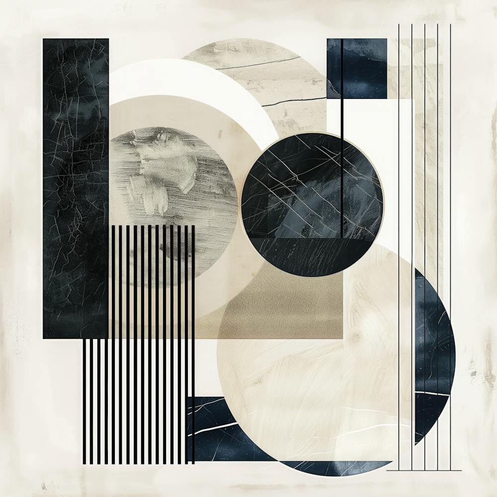 Géométrie Abstraite - Cercles et Carrés Noirs et Gris