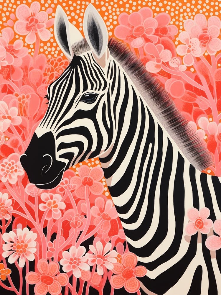 Floral Zebra Portrait Coral 2