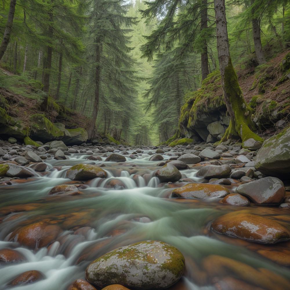 Rocky Creek In The Forest