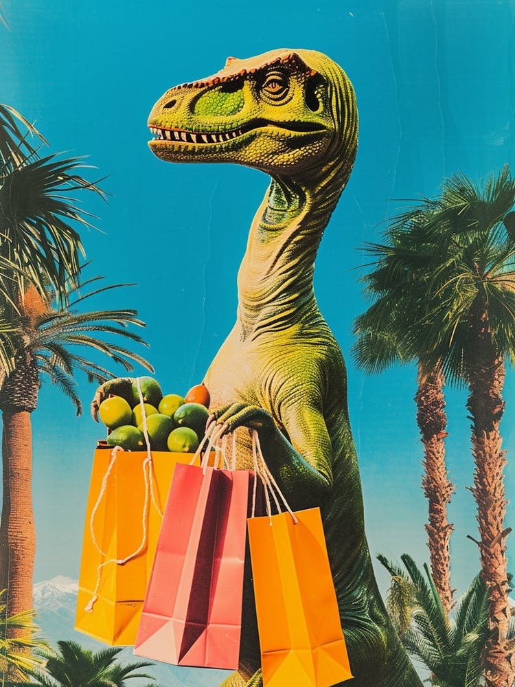 Dinosaur Shopping Retro Collage 2