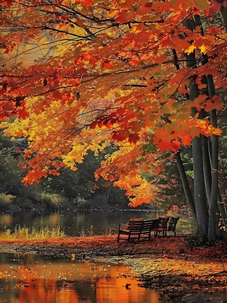 Autumn Leaves By The Lake