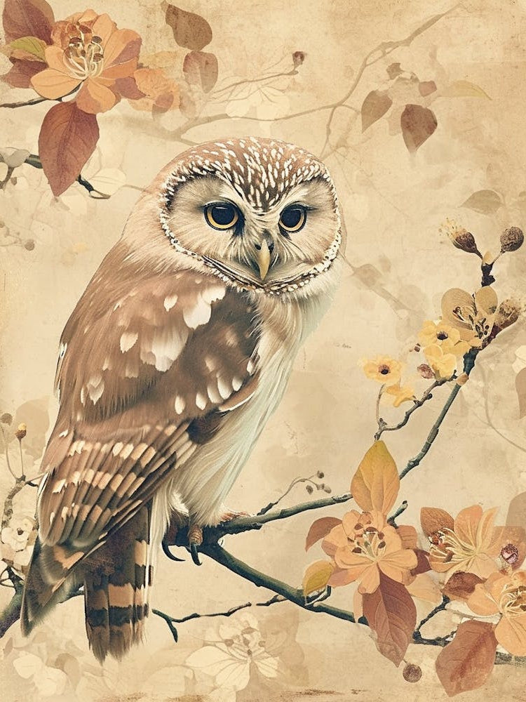 Northern Saw Whet Owl Japanese Painting 2