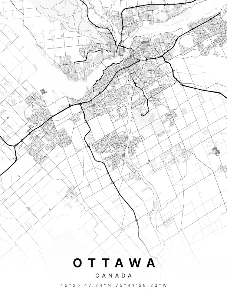 Ottawa Ontario Canada White Map