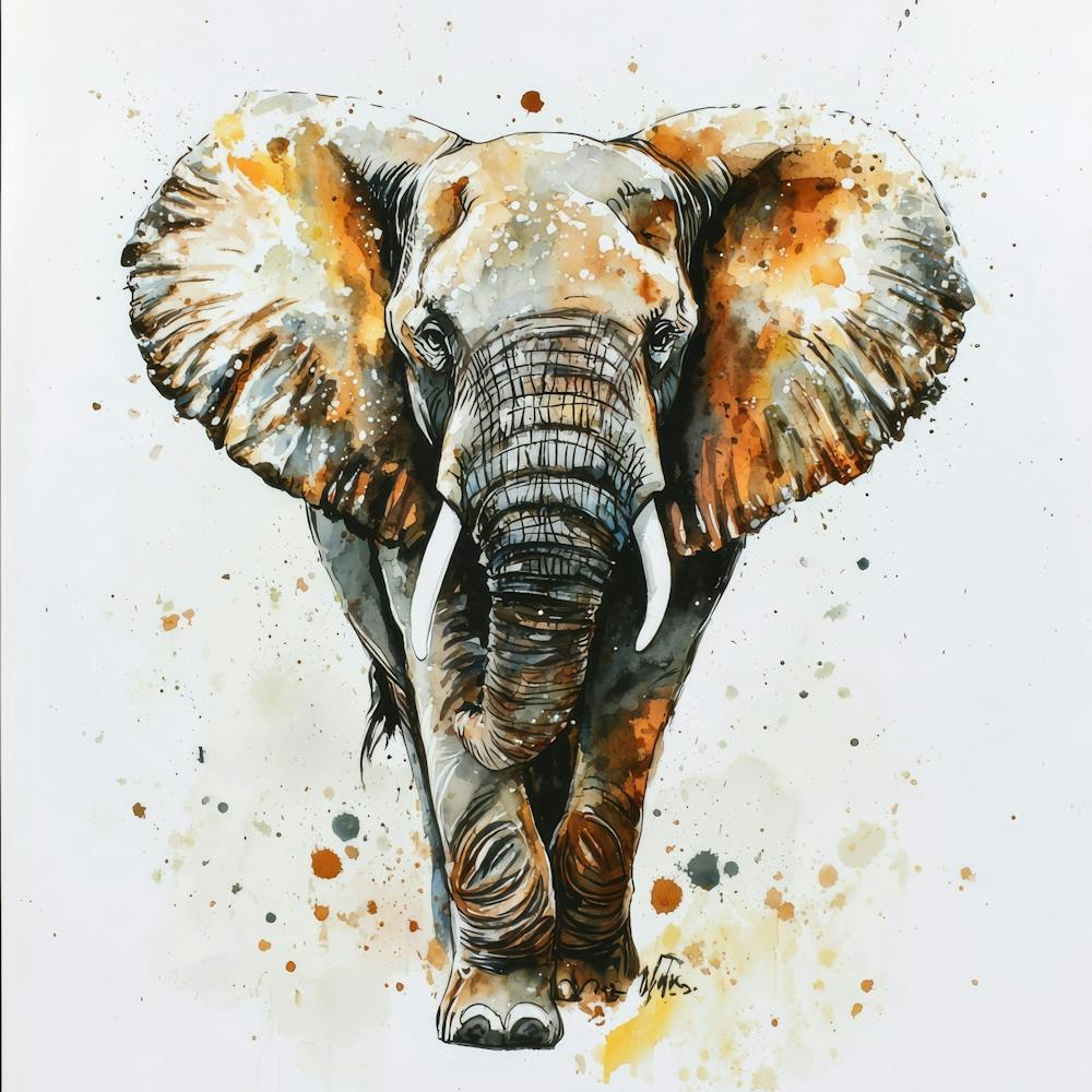 Elephant In Watercolour.Generated AI. Wall