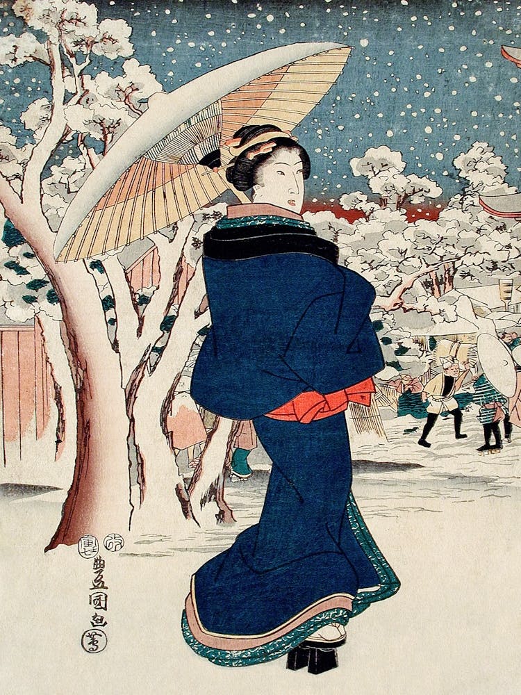 Famous Places In The Eastern Capital The Year End Fair At Asakusa (1854), Vintage Japanese Woman Illustration By