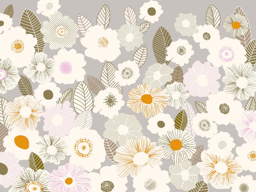 Floral statement patternd flowers retro colors