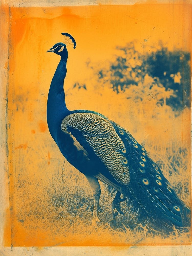 Orange & Blue Peacock In The Grass 2