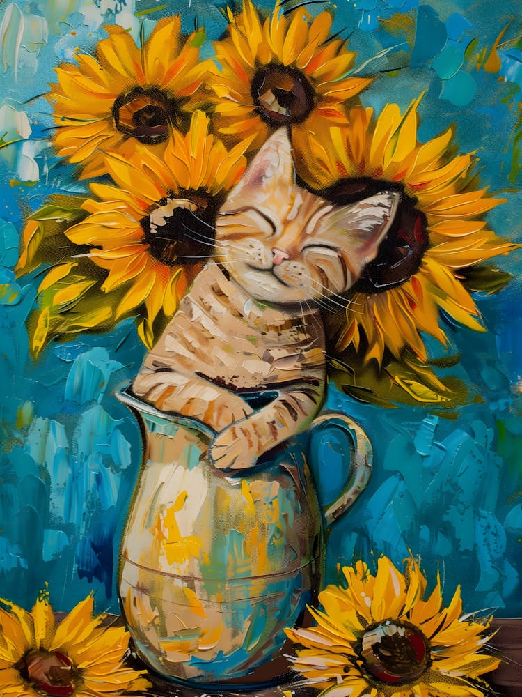 Cat With Sunflowers