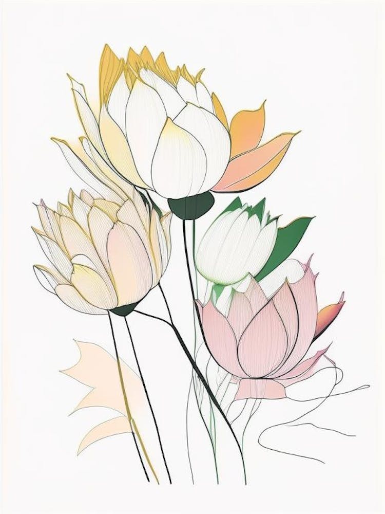 Lotus Flower Bouquet Abstract Line Drawing 2