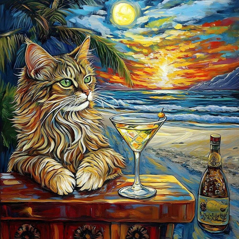 Cat At The Beach Bar 1