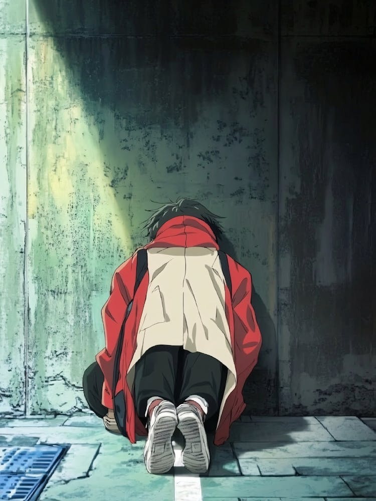 Anime Girl Kneeling On The Ground