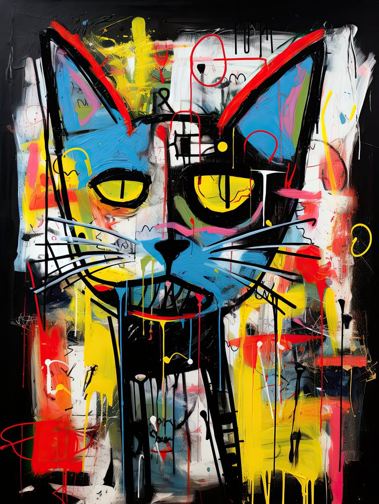 Street Art Strokes: Black Cat in Basquiat Style, Neo-expressionism