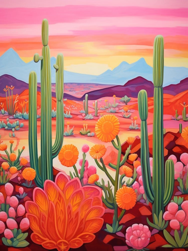 Cactus In The Desert Painting Fishhook Cactus