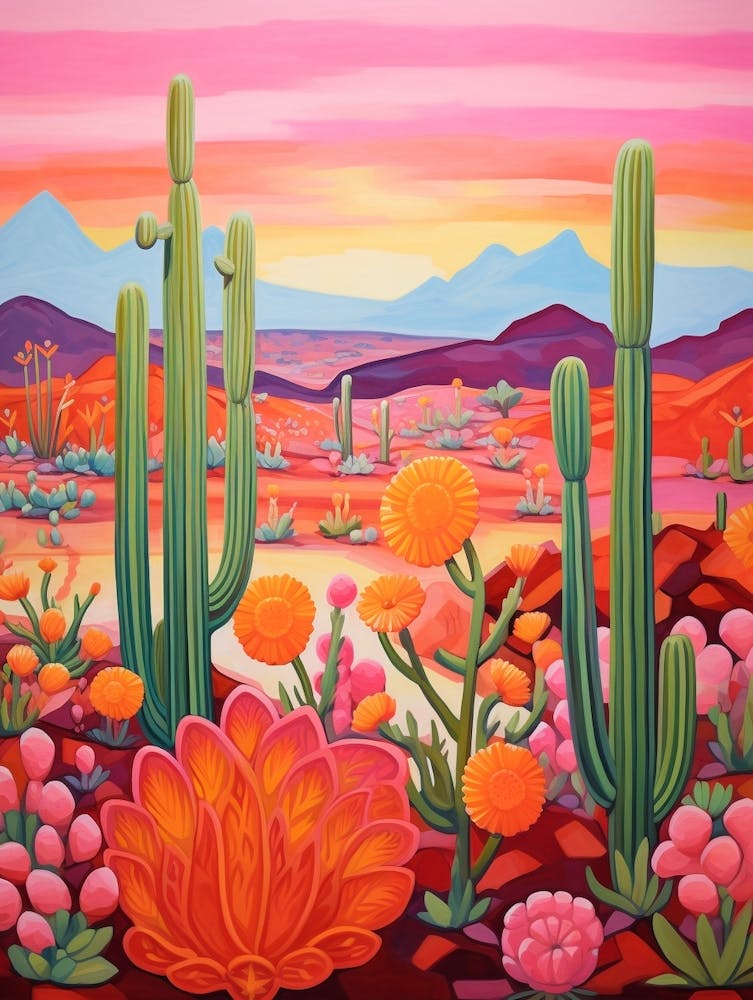 Cactus In The Desert Painting Fishhook Cactus