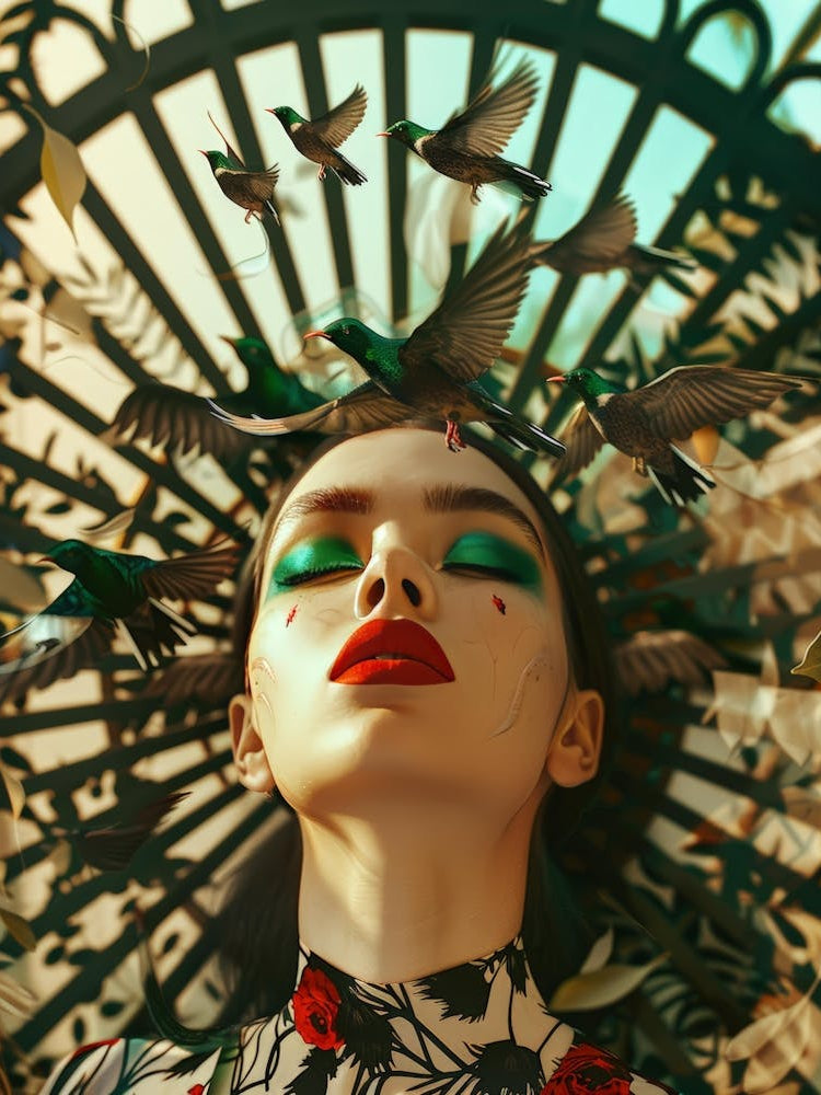 Woman With Birds On Her Face