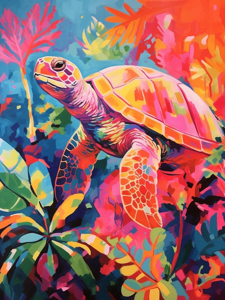 Colourful Sea Turtle Warm Tones