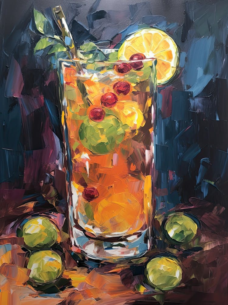 Pimms Cup Cocktail Oil Painting 1