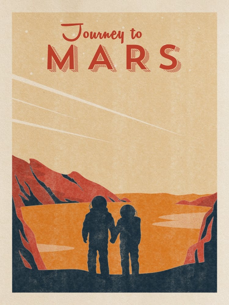 Journey to Mars — Vintage space poster, retro space art, propaganda poster, retrofuturism, retro sci-fi