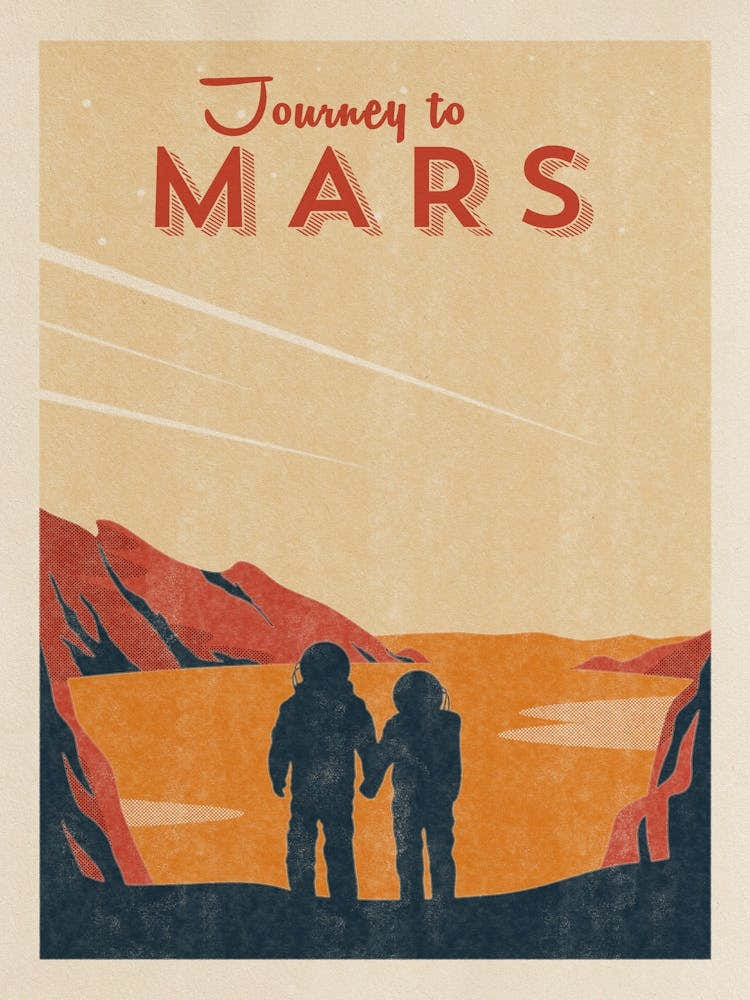 Journey to Mars — Vintage space poster, retro space art, propaganda poster, retrofuturism, retro sci-fi