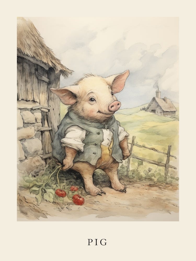 Beatrix Potter Inspired  Animal Watercolour Pig 3