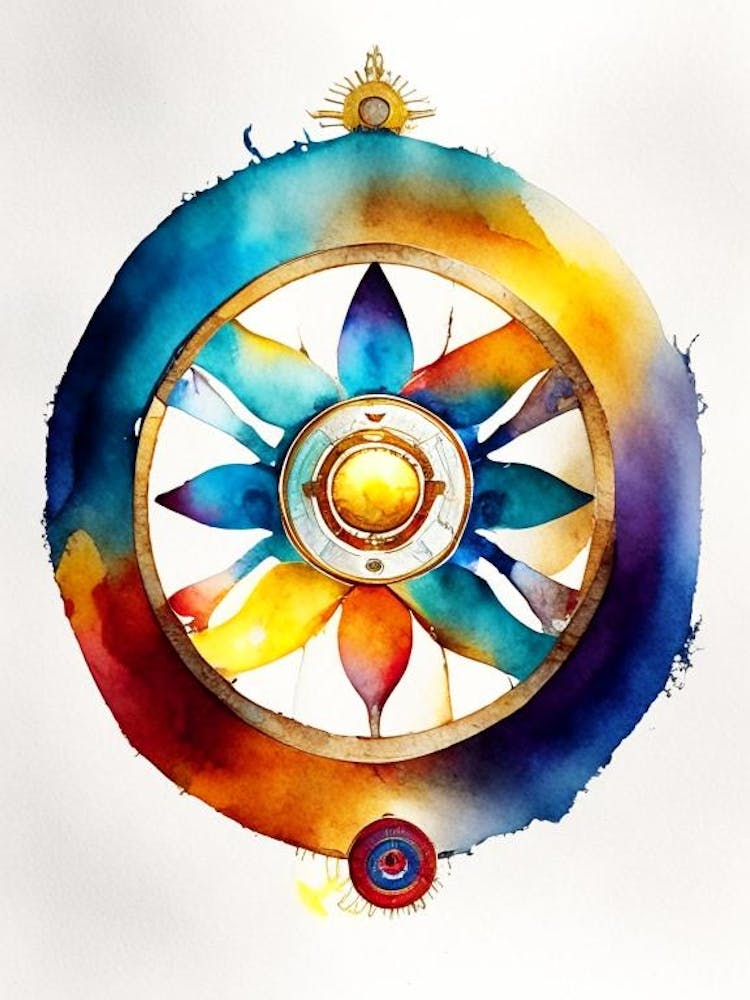 Dharma Wheel, Symbol, Third Eye Watercolour 6