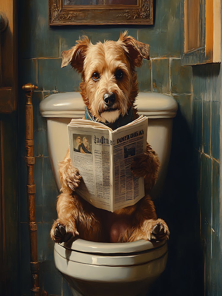 Dog Reading Newspaper On Toilet 5