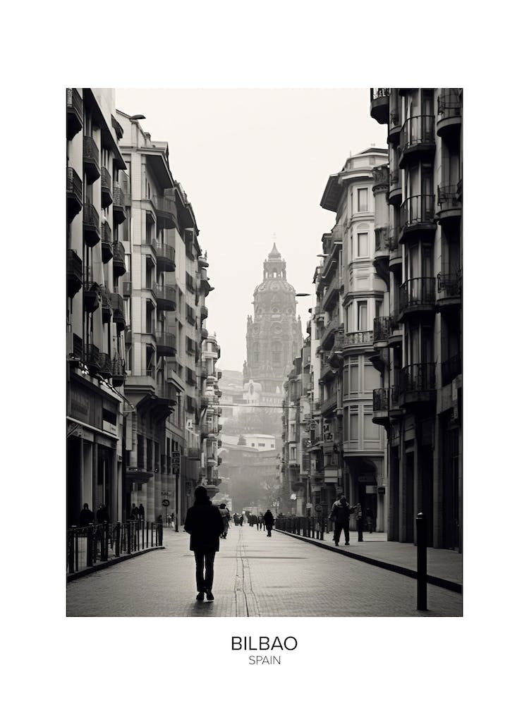 Poster Of Bilbao, Spain, Black And White Analogue Photography 2