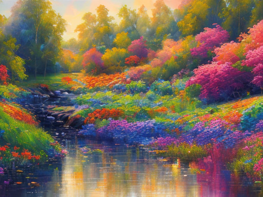 Rainbow Over A Stream