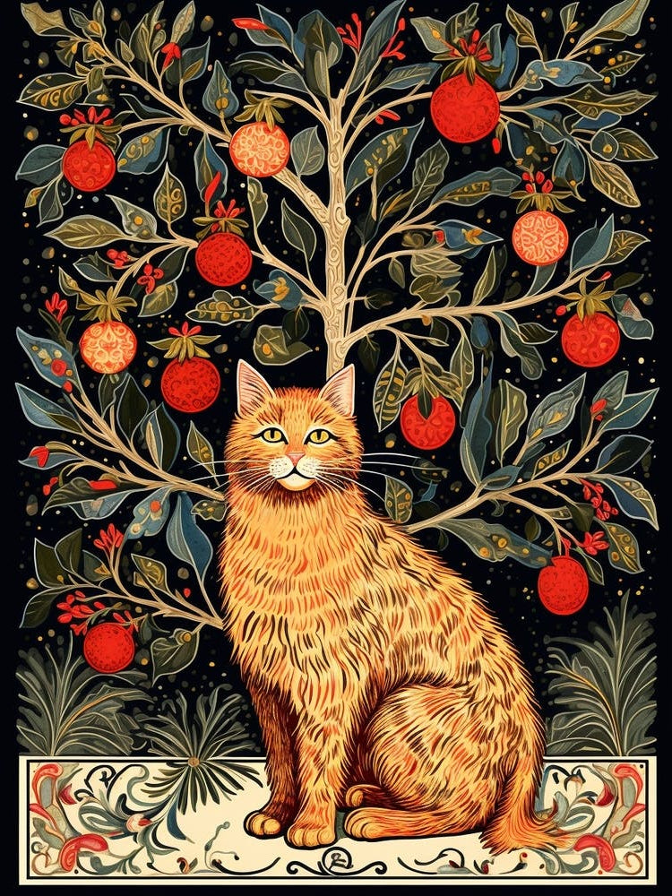 William Morris Style Christmas Cat 4
