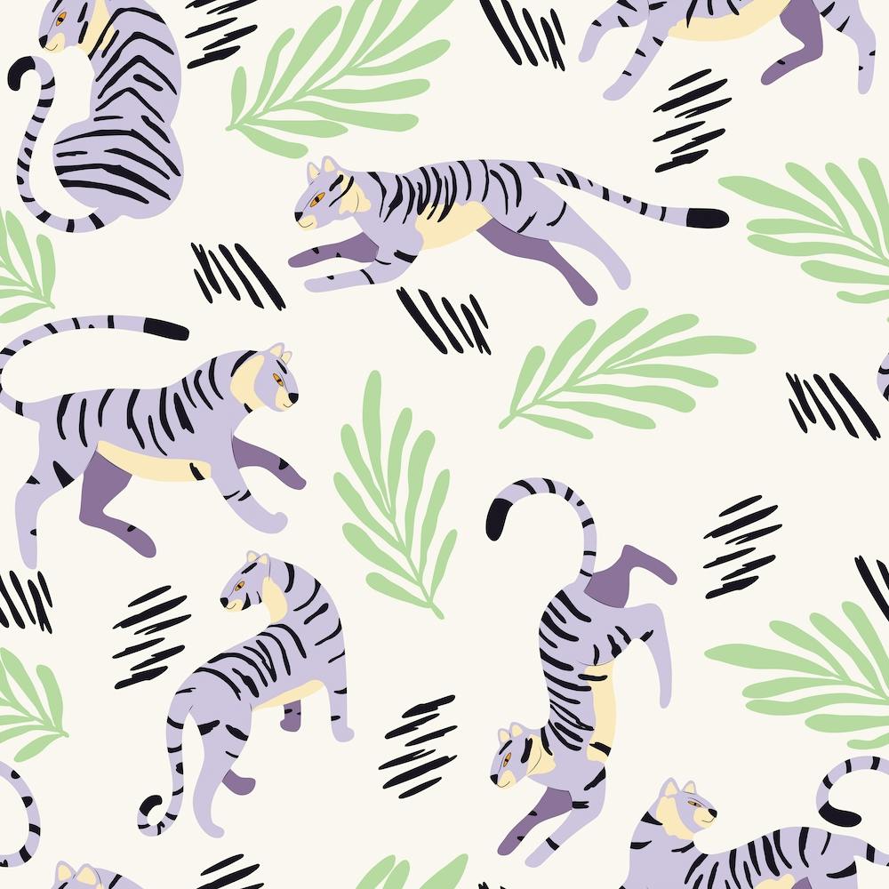 Pastel Purple Tiger Pattern On White Square