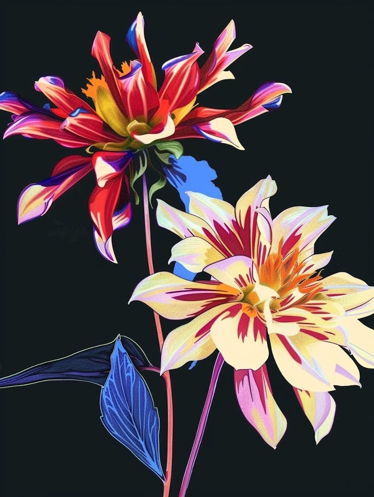 Neon Flowers On Black Dahlia 1