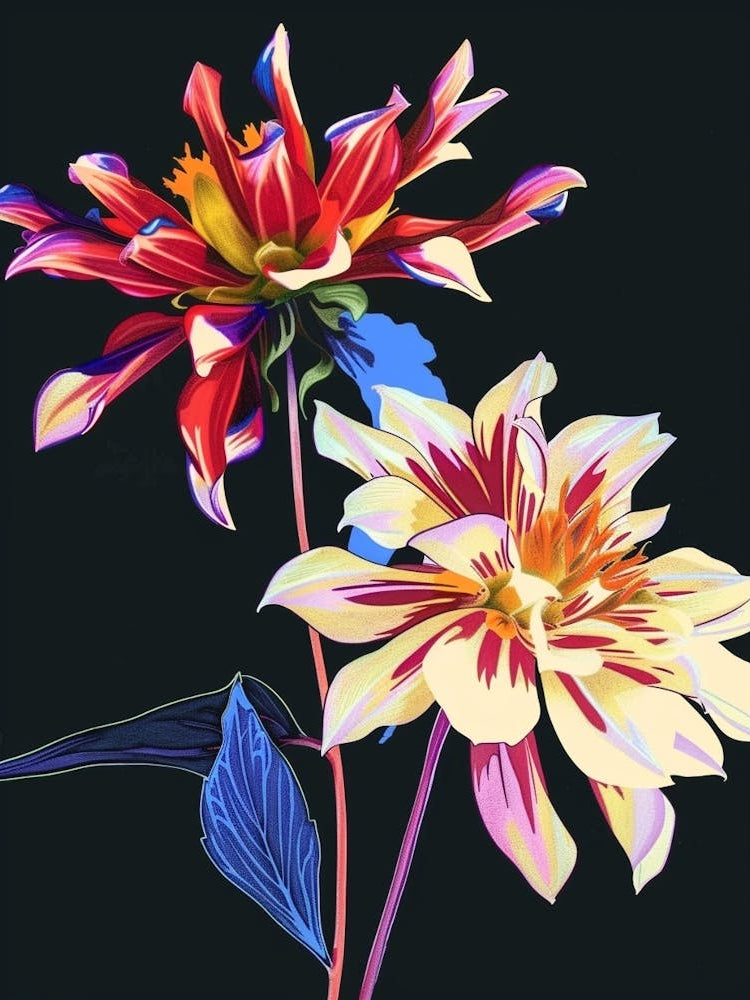 Neon Flowers On Black Dahlia 1
