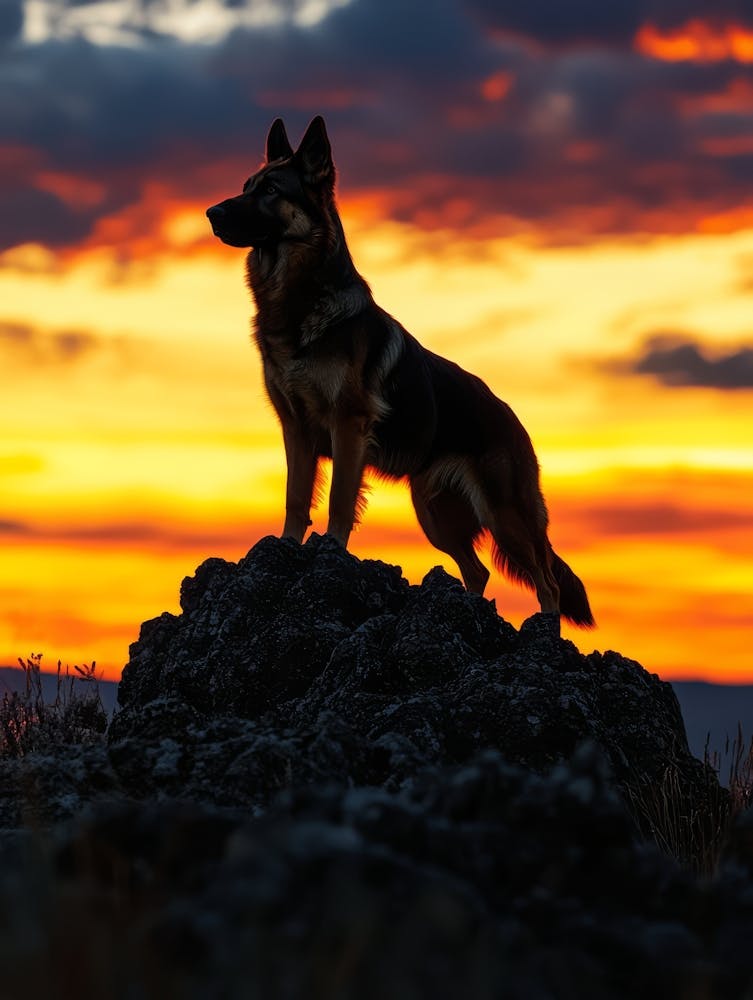 Sunset German Shepherd Dog. Generated AI.