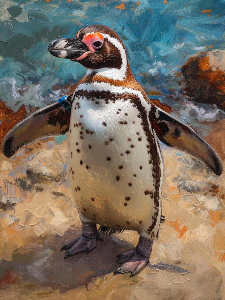 Galapagos Penguin Volunteer Point Colour Block Painting 4